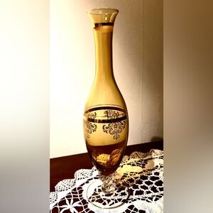 Vintage Murano Amber Glass Vase Gold Encrusted UV Glow Manganese 13”